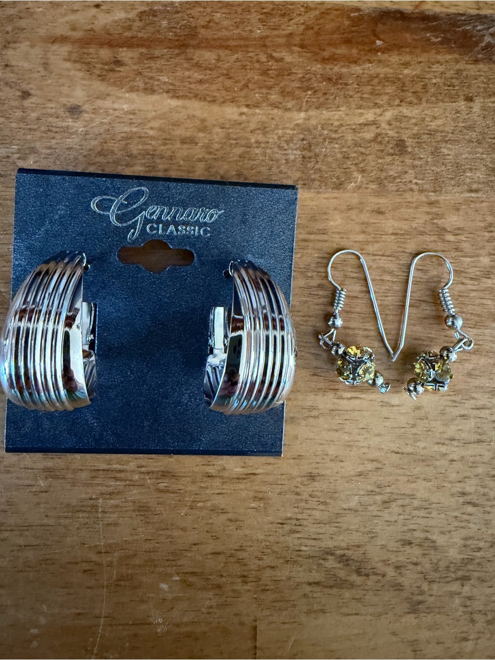 Silver-Tone Hoop Earrings and Yellow Crystal Drop Earrings